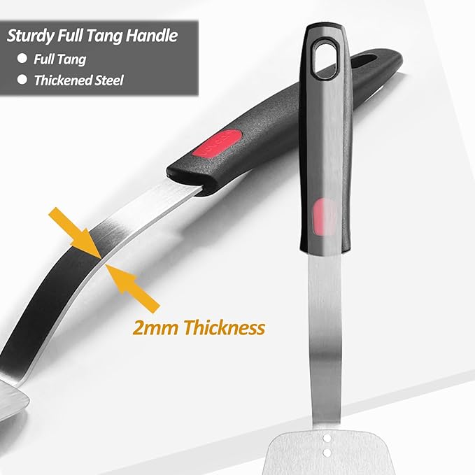 Stainless Steel Spatula Turner, Slotted Metal Spatula for Kitchen Use,VOVOLY Heavy Duty Cooking Turner, Wide Blade with Beveled Edge and Heat Resistant Silicone Handle, Dishwasher Safe