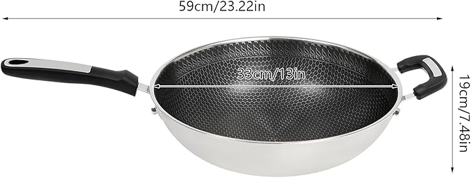 13 Inch Stainless Steel Wok Pan with Lid, Honeycomb Coating Woks & Stir-fry Pans Nonstick Wok Induction Wok Set Chinese Wok No Chemical Coated Wok for Induction, Electric, Gas, Halogen