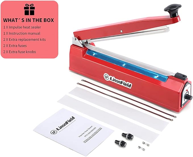 Sealer Pro, Patented 8-inch Impulse Heat Sealer, 2-mm Sealing Width Super Heavy Duty Bag Sealing Machine with Extra 2 Replacements, 1Fuse Included, Red