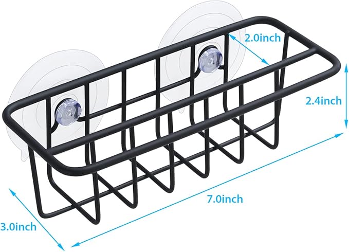 TESOT Sink Caddy Sponge Holder for Kitchen Sink Dish Cloth Hanger 2 Suspension Options(Suction Cups and Adhesive Hook), SUS304 Stainless Steel, Black