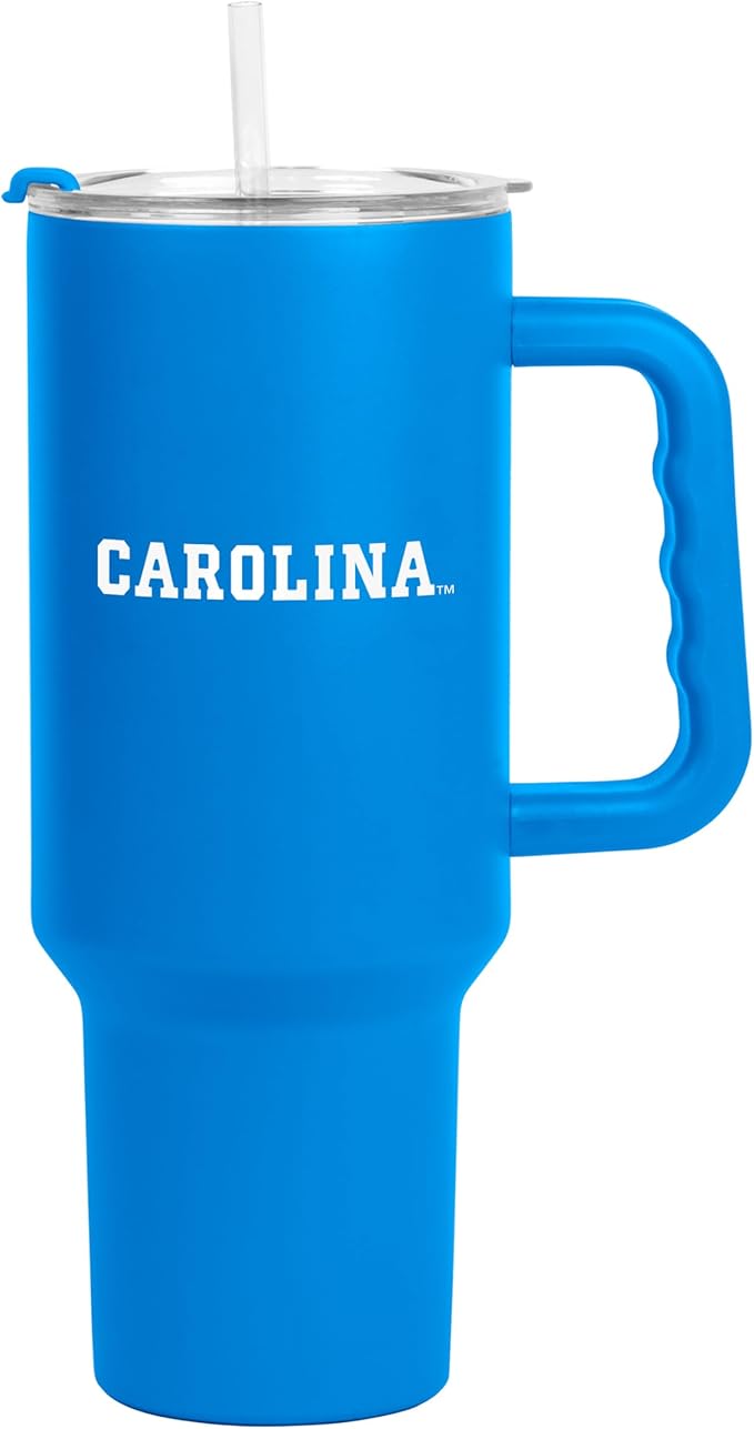 Logo Brands NCAA 40 oz Tumbler with Handle -Stainless Steel Insulated Travel Tumbler with Straw Lid – Powder Coated, Leak-Resistant, Keeps Drinks Hot/Cold – Great for Tailgating, or Everyday Use