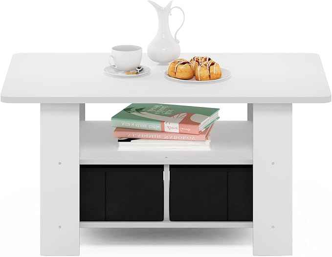 Furinno Andrey Coffee Table, Small Modern Coffee Table with Storage and Bin Drawer, Side Table for Living Room, Bedroom, Home Office, White