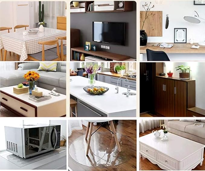 NECAUX Custom Multisize 1.5mm Thick Frosted PVC Table Cover Protector - 16 x 44 Inch Rectangular Plastic Table Cover Desk Pad Mat for Office & Computer Desk/Sofa Table/Media Stand