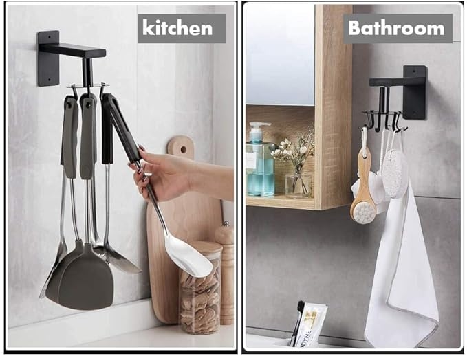 Kitchen Cooking Tool Utensil Holder - iNenya Kitchen Spatula Holder Spoon Organizer Hanging for Wall , Black Rotating Utensil Rack With 6 Hooks for Hanging Spoons,Pot Pan (Black-1)