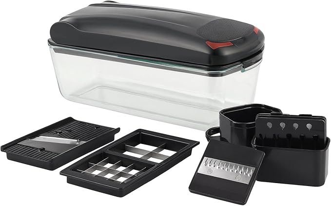 Le'raze 13-in-1 Vegetable Chopper Pro with Glass Container, Stainless Steel Blades, BPA-Free, Mandoline Slicer, Manual