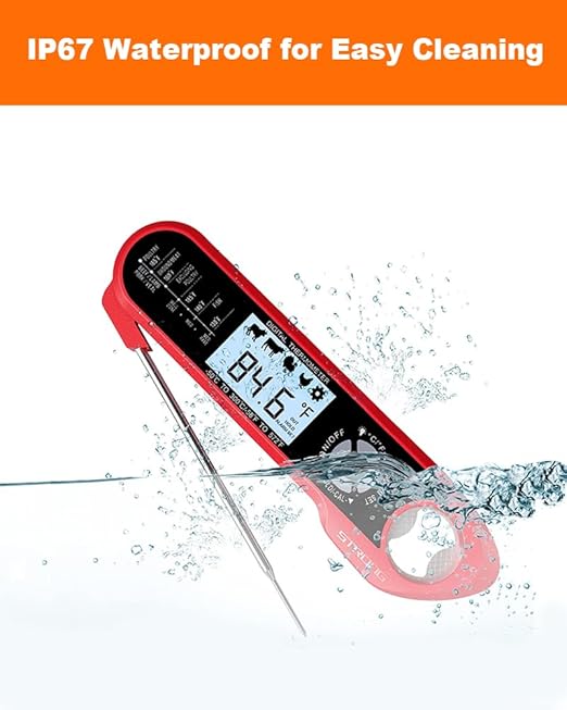 Brigii Meat Thermometer, Instant Read Digital Thermometer-Waterproof/Backlight, 43in Extended Probe and Folding Probe, Oven-Safe Design, Kitchen Food Thermometer for Deep Fry, Grilling, BBQ