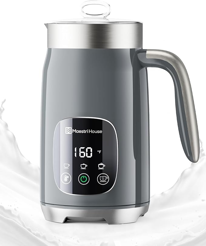 Milk Frother, Maestri House Variable Temp and Froth Thickness Milk Frother and Steamer, 14.1OZ/400ML Smart Touch Control Foam Maker, Memory Function for Latte, Warm Milk
