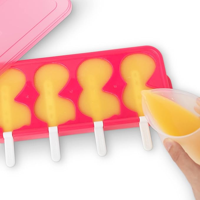 ZOKU Flamingo Ice Pop Molds, Stackable Easy-Release Ice Popsicle Tray with 4 Molds, Sticks, and Lid, BPA-free, Set of 2