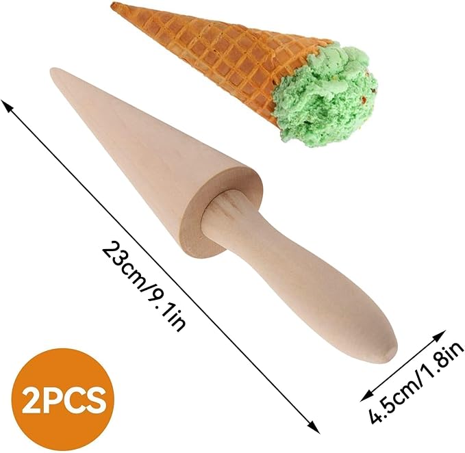 2PCS Pizzelle Roller, Ice Cream Cones Cone Roller Ice Cream Cone Mold Cone Roller for DIY Pastry Dessert Cooking Kitchen Tool Decorating Baking Accessory Wooden