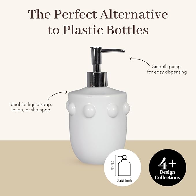 Youngs Ceramic Soap and Lotion Dispenser, Durable Shampoo and Conditioner Dispenser with Plastic Pump, Modern Home Essential for Kitchen and Bathroom