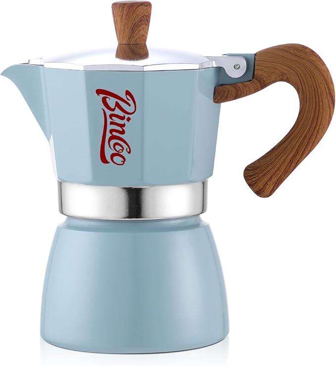 Espresso Maker Stovetop, Moka Pot 3 Cups, Espresso Pot Classic Italian Coffee Maker,Single Safety Valve (Blue, 3 Cup)