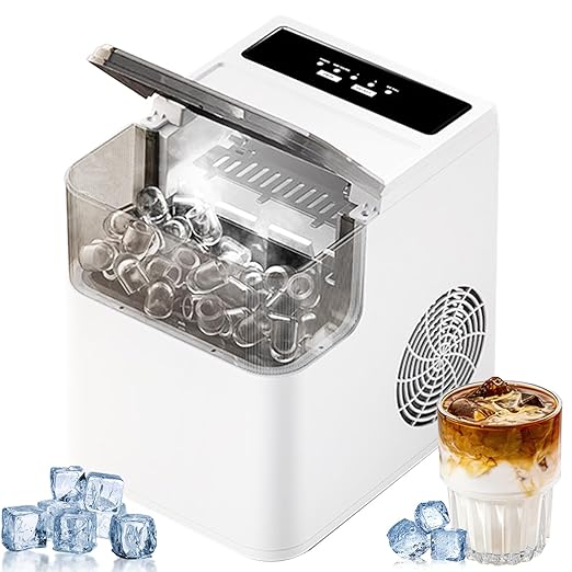 Ice Maker Machine Counter Top for Home, 12kg/26lb in 24h, 2 Bullet Ice Sizes, 500g Storage, Portable Small Clear Ice Cube Maker for Kitchen/Party/bar