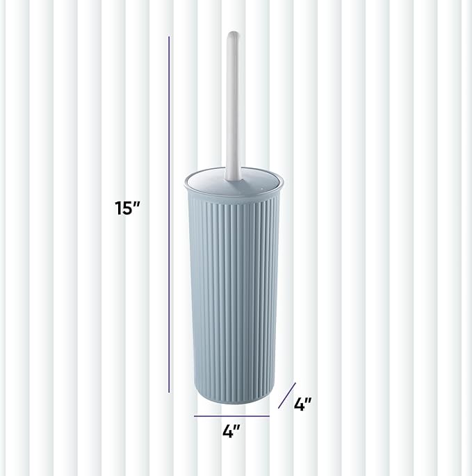 Decorative Plastic Toilet Bowl Brush and Holder Set, Blue (2 Pack) Cleaner Scrubber for Bathroom - Ribbed Design
