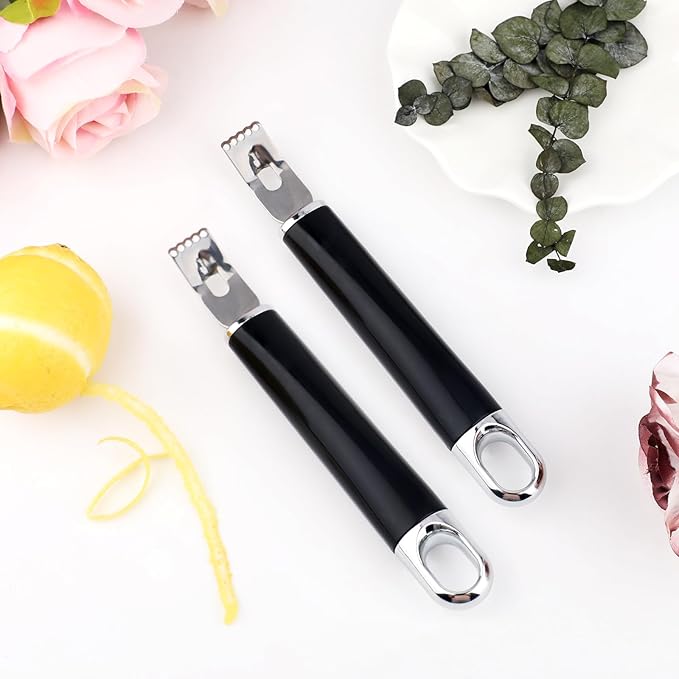 2Pcs Silver Stainless Steel Channel Knife Lemon Peeler,Professional 2 in 1 Cocktail Garnish Tool Set,Ultra Sharp Zester for Citrus Fruits Orange Lemon Rind Peeling Bar Kitchen Accessories