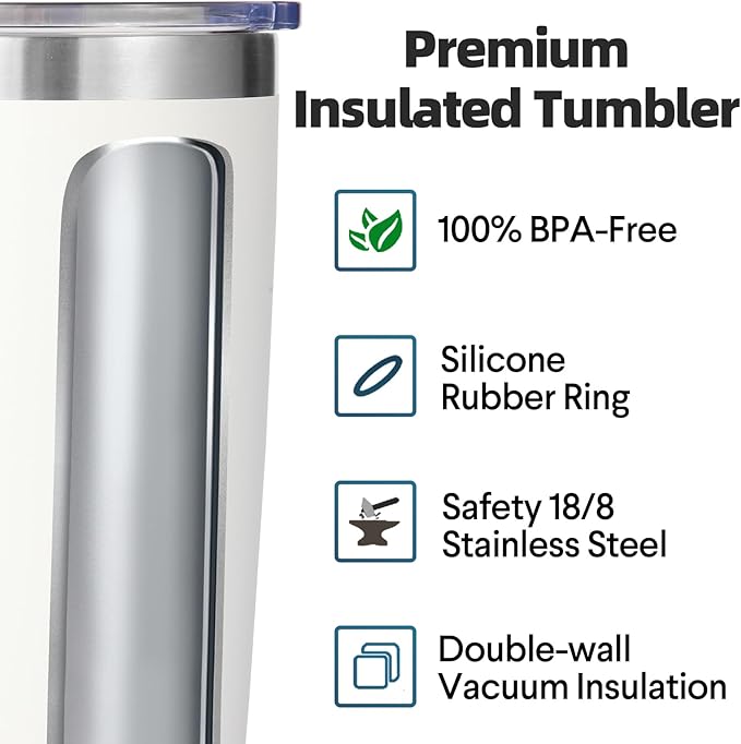 Volhoply 20oz Stainless Steel Tumbler with Lid and Straw Bulk 8 Pack,Double Wall Insulated Travel Iced Coffee Mug Fits Cup holder,Powder Coated Cups for Hot/Cold Drinks,Gifts for Women（White,8 Set）