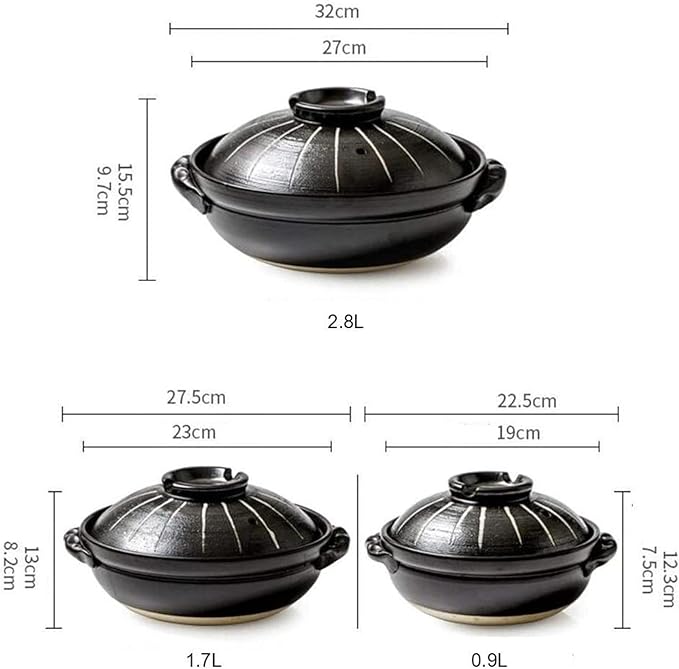 Round Casserole Dish Heat-Resistant Ceramic Casserole With Lid Soup Pot With Soup Pot Oil-Free Saucepan Japanese Donabe Hot Pot With Brushstroke Saucepan With Slow Stew W,A-1.7L