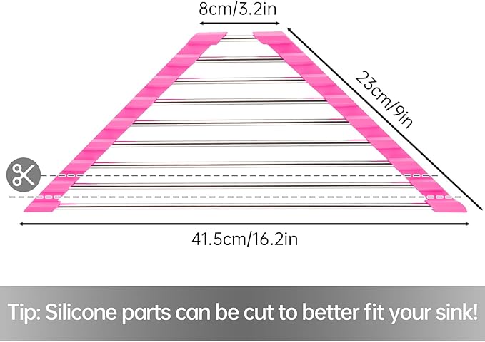 Tomorotec Triangle Roll-Up Dish Drying Rack for Sink Corner - Small, Foldable, Stainless Steel, Multipurpose Kitchen Drainer Caddy, Trivet, Rustproof Organizer, Storage Shelf (Rose)