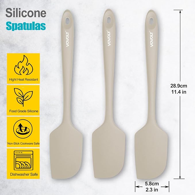 3 Pack Large Silicone Spatula for Kitchen,600°F Heat resistant Rubber Spatulas for Baking,Cooking, Scraping,and Mixing,Non Stick Kitchen Utensils, BPA Free, 11.2 IN, Khaki