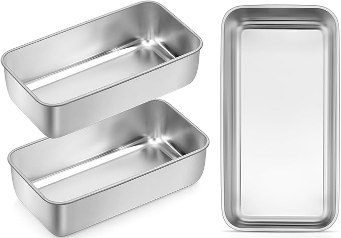 Leonyo 3 Pack Loaf Pans for Baking Bread, 9x5IN Stainless Steel Loaf Pans for Homemade Bread, Meatloaf, Banana, Brownies, Lasagnas, Dishwasher Oven Safe