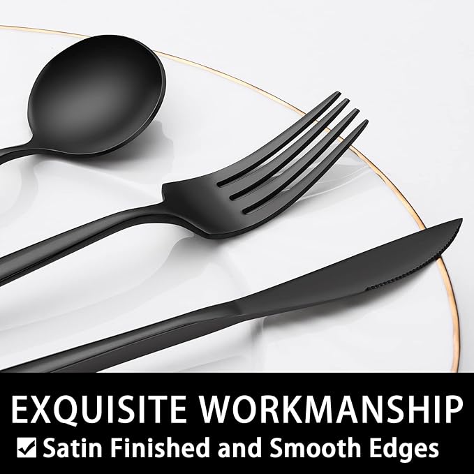 60-Piece 12 Setting Black Silverware, Food-Grade Stainless Steel Flatware Cutlery Set for Home, Office, Restaurant, Hotel