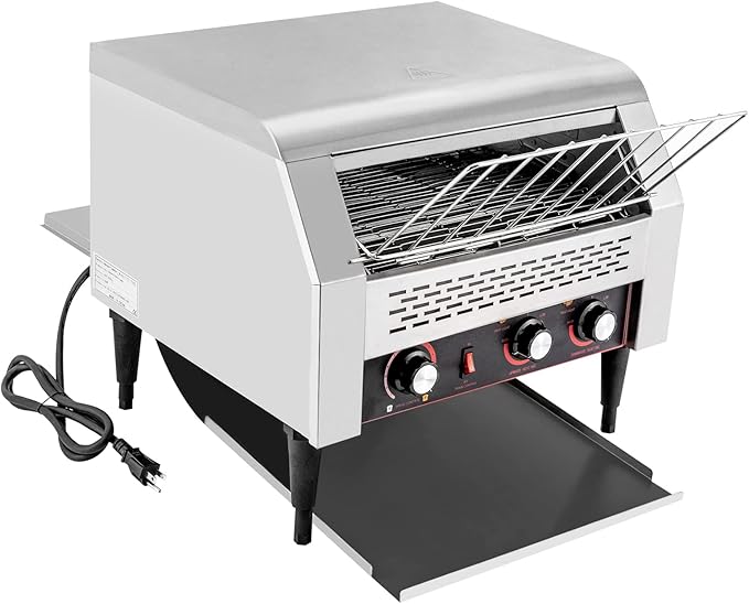 Commercial Stainless Steel Conveyor Toaster - 450 Slices/Hour, 2600W Heavy Duty, Double Heating Tubes for Home & Restaurants