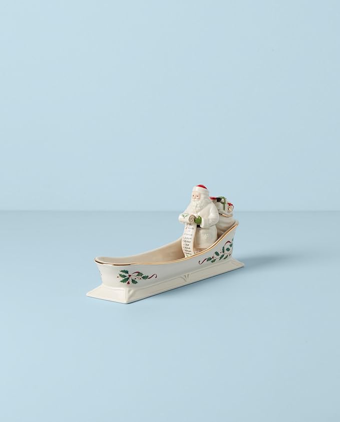 Lenox 894187 Holiday Santa's Sleigh Cracker Tray, 1-Piece, Ivory, Red & Green, 10" x 2.75", Christmas Hosting