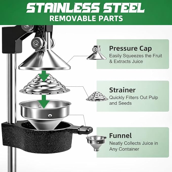 Cast Iron Juicer - Easy-to-Clean Heavy-Duty Manual Juicer, Professional Citrus Juicer Stainless Steel Lemon Squeezer - Manual Citrus Press & Orange Squeezer - Orange Juicer (Black)