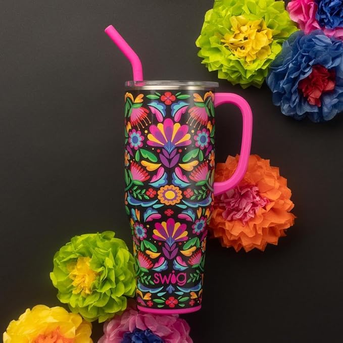 Swig Life 40oz Mega Mug, 40 oz Tumbler with Handle and Straw, Cup Holder Friendly, Dishwasher Safe, Extra Large Lightweight Insulated Tumbler, Stainless Steel (Caliente)