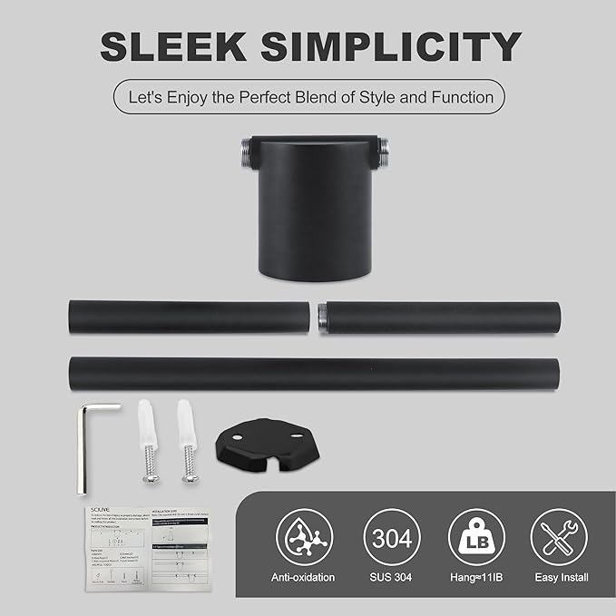 Adjustable Length Stainless Steel Towel Rack - 18-24 Inch Fit, 26.4 Inch Total Length - Matte Black 304 Stainless Steel Towel bar for Bathroom & Kitchen