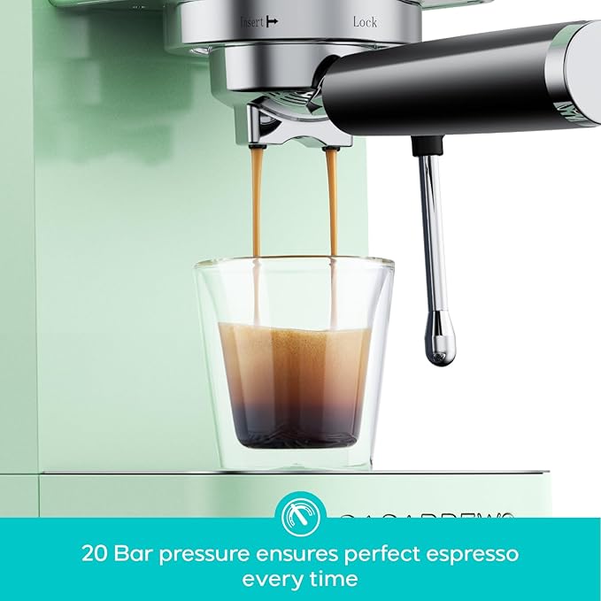 CASABREWS 3700 Essential 20 Bar Espresso Machine, Compact Coffee Maker with Steam Frother, Cappuccino & Latte Maker for Home, 43.9oz Water Tank, Pastel Green