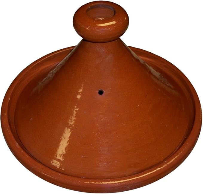 Treasures Of Morocco Moroccan Cooking Tagine, 13.3 Inches Diameter, Glazed Clay, Brown, Round, Handmade, Oven Safe