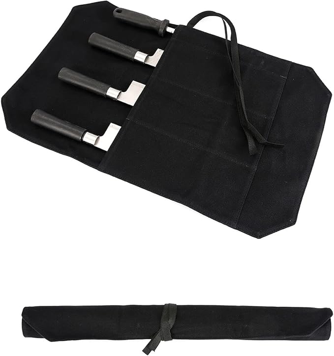 HERSENT Chef's Knife Roll Bag,Portable Travel Chef Knife Case Carrier Storage Bag with 4 Slots Best Gift for Pro Chef or Culinary Enthusiasts Men Women