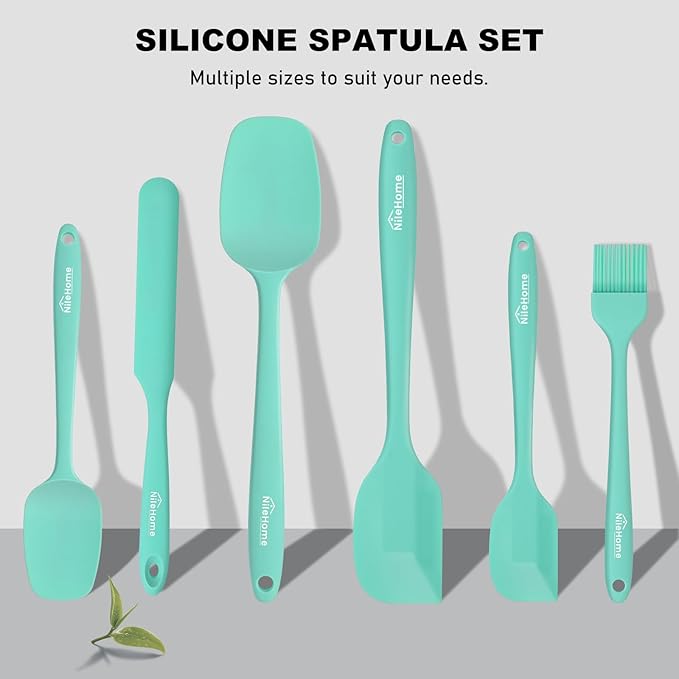 NileHome Silicone Spatula Set, 6 Pcs Food Grade Kitchen Utensils with Silicone Brush Heat Resistant Dishwasher Safe BPA-Free Rubber Spatula for Scraping, Baking, Cooking, Mixing, Turquoise