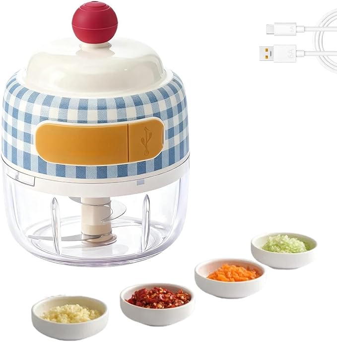 Velytycheon150ML Electric Garlic Chopper, Cordless Mini Chopper for Garlic Onion Ginger, USB Rechargeable Portable Vegetable Blender for Kitchen Cooking, Baby Food, Meat, Chili, Fruit (Blue)