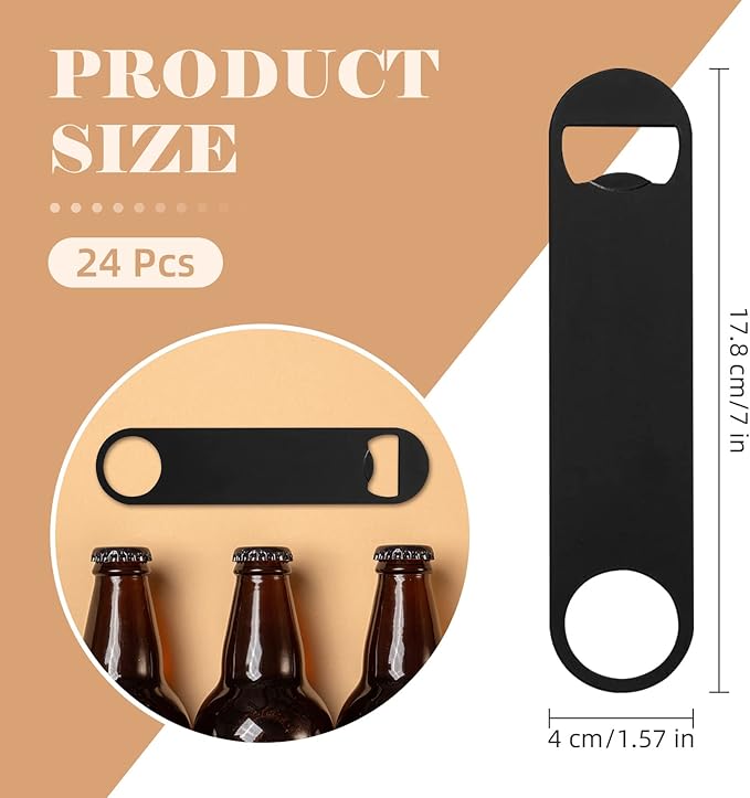24 Pack Flat Beer Bottle Opener 7 inch Heavy Duty Stainless Steel Flat Bottle Opener Metal Beer Bottle Openers Black Beer Openers for Bartender Kitchen Bar or Restaurant (Black, 7 inch)