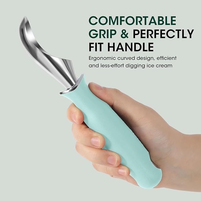Beneno Heavy Duty Ice Cream Scoop - Upgraded Anti-Fracture Design, Comfortable Grip Long Handle, Effortless Scooping & Dishwasher Safe, Mint