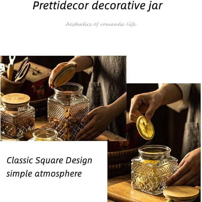 Prettidecor Glass Storage Jars, 38 FL OZ Airtight Canisters with Bamboo Lid, Decorative Kitchen Containers for Cereal, Nuts, Snacks, Candy, Cookies, Coffee, Tea