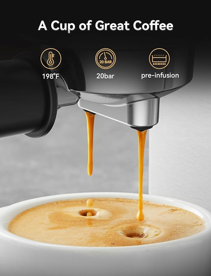 Neretva Espresso Machine 20 Bar, Super Compact Espresso Maker Stainless Steel Professional Coffee Machine Espresso with Power Steam & LED Display for Home Barista Latte and Cappuccino Maker-Silver