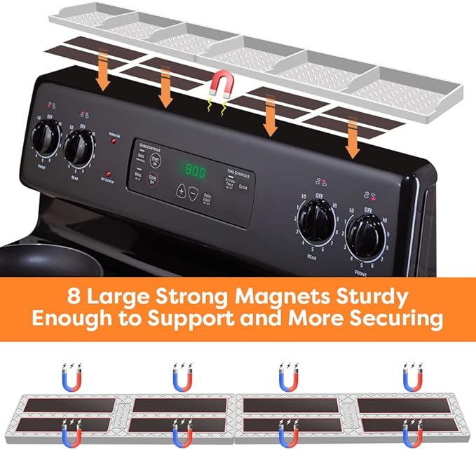 Hydream Stove Top for Silicone Shelf,30 Inch Magnetic Shelf Over the Stove Spice Rack of,Kitchen Organizer Magnet Above Stovetop Flat Back of Storage Suctioned-Light Grey