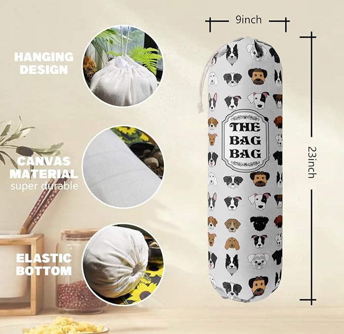 Grocery Bags Holder Organizer For Shopping Bags, Wall Mount Plastic Bags Storage Container Dispensers, Pet Lovers Home Kitchen Bags, The Bag Bag Grocery Bag Holder, Gifts For Women Dog Mom Dad (G-9)