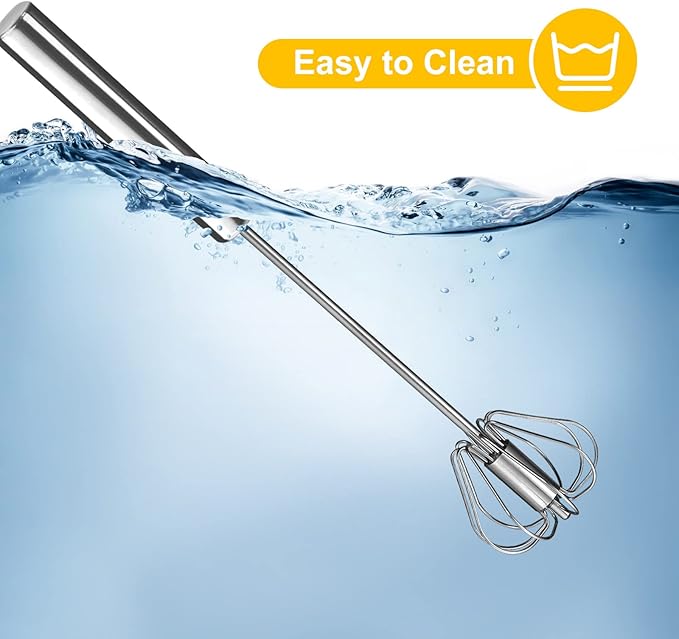 Egg Beater, Hand Easy Whisk Stainless Steel Hand Push Egg Beater Manual Mixer Blender for Home Kitchen Tool Whisking, Beating & Stirring (10 Inch)