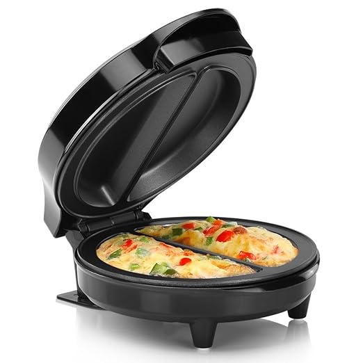 Holstein Housewares Stainless Steel 2 Section Omelet&Frittata Maker,Non Stick Coating,Easy To Clean,Indicator Lights,Compact Storage,Prepare Versatile Recipes in Minutes. 2 Portions,Black,(Pack of 6)