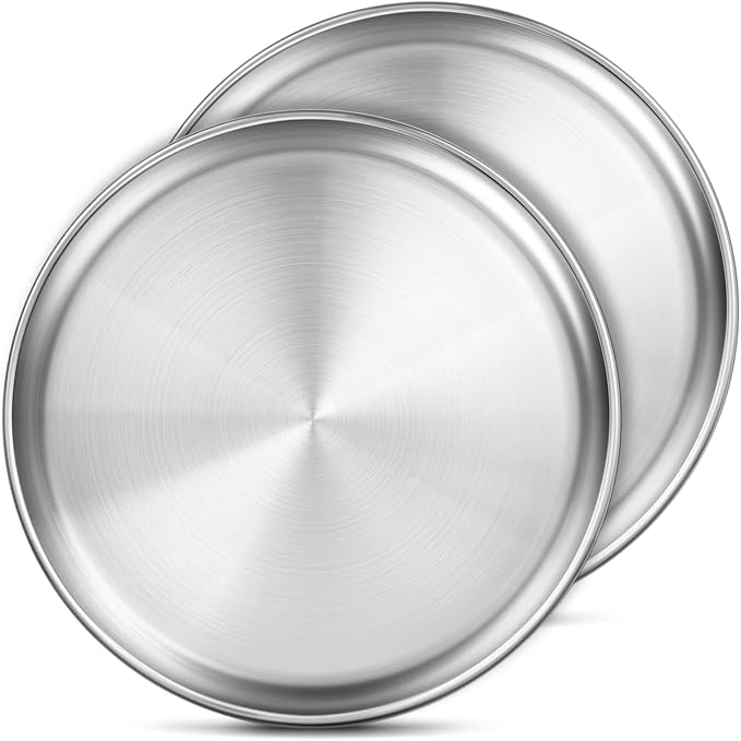 13½ Inch Stainless Steel Pizza Pan Set of 2, Pizza Pan for Oven, Steel Pizza Tray for Baking Cookie Pie Cake, Round Stainless Steel Pizza Plate Pizza Baking Sheet, Easy Clean & Dishwasher Safe