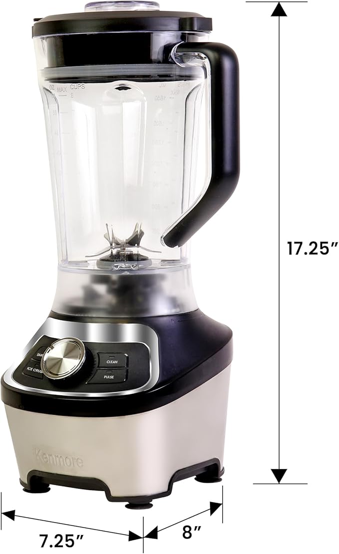 Kenmore Countertop Blender – Electric Mixer for Smoothies, Ice Crush & Pulse Function, Heavy Duty Tritan plastic Pitcher licuadora With 6 Speed, Kitchen Appliance, Dishwasher-Safe Jar, Black