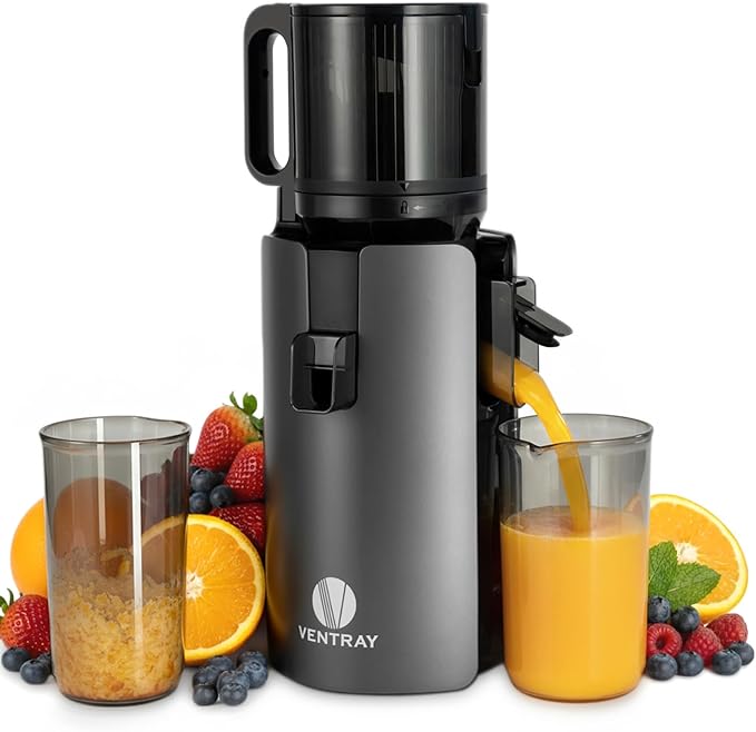 Ventray Cold Press Juicer, Slow Masticating Juicer Machine with 4.7" Wide Feed Chute for Whole Vegetables & Fruits, Juice Extractor High Juice Yield, Easy to Clean