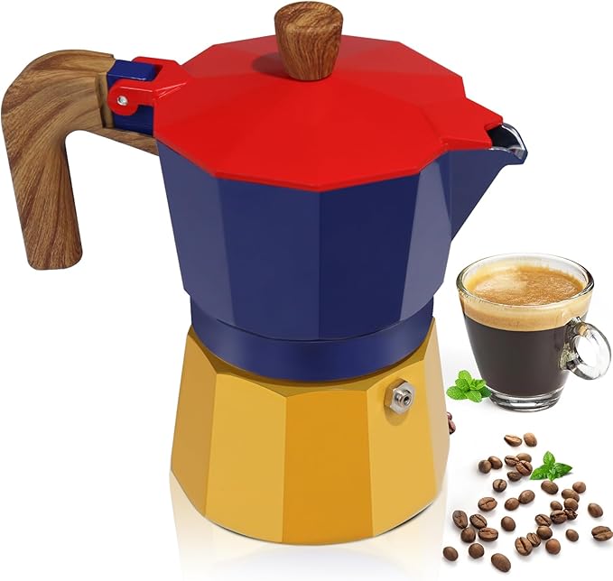 Aluminum 9 Cup 450ml Moka Pot Express Coffee Maker Stovetop Espresso Colorful Coffeemaker Italian Classic Style Brewing Greca Cafe Mocha Machine for Cafeteras Lover Camping Travel and Home Use 15oz