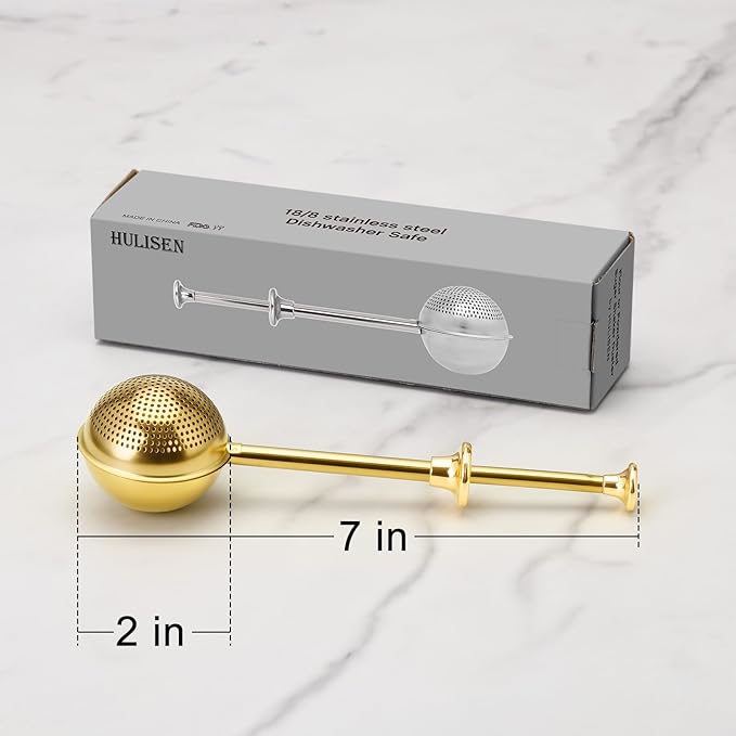 HULISEN Flour Duster for Baking, One-Handed Operation, 304 Stainless Steel Powdered Sugar Shaker Duster, Pick Up and Dust Flour Sifter, Gift Package, Gold
