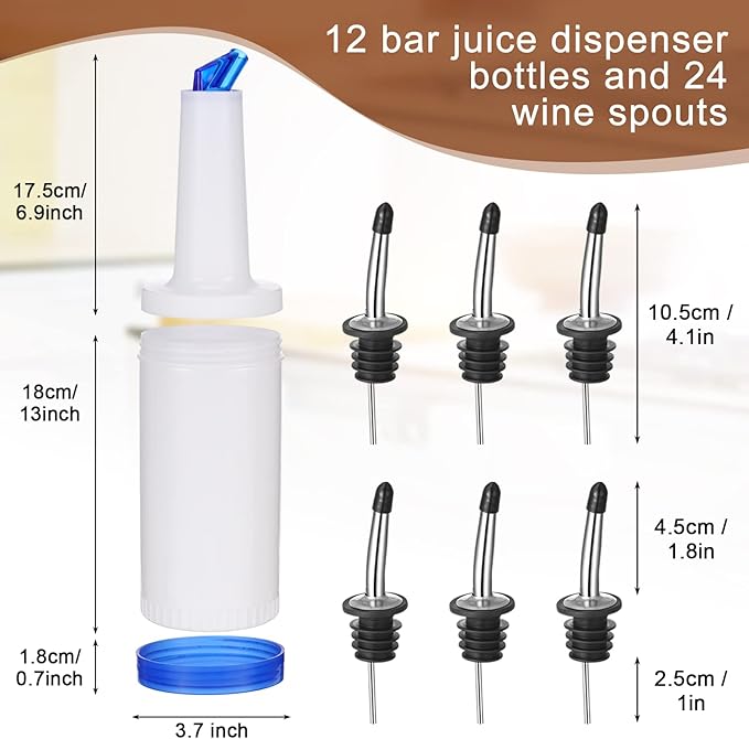 Chengu Fruit Juice Pour Bottles 34 oz Plastic Liquor Bar Supplies with Stainless Steel Bottle Pourer Tapered Spout for Cocktail Bartending Liquor Juice Store(White, Blue,Green,3 Pack)