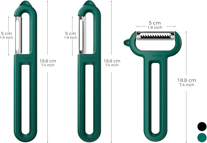Linoroso 3-Piece Vegetable Peeler Set - Straight, Serrated & Julienne Y-Peeler, Dishwasher Safe, Ideal for Veggies & Fruits, Green