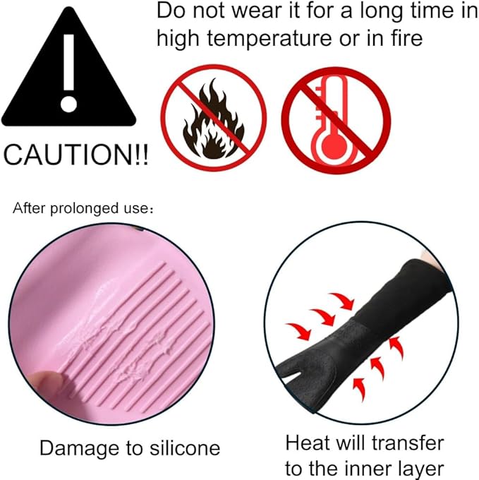 Extra Long High Temp Oven Mitts - 2pcs Commercial, Heavy Duty Non-Slip Grip Mitts - Silicone Heat Resistant Up to 500 Degrees, Ideal for Cooking, Baking & Frying, Black